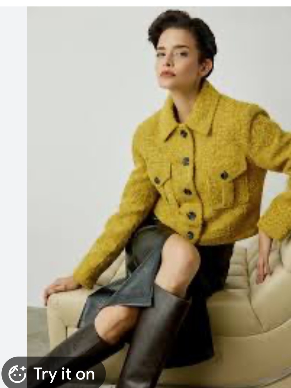 NWT Avec Les Filles size S Cropped textured  Trucker jacket in Mustard Yellow